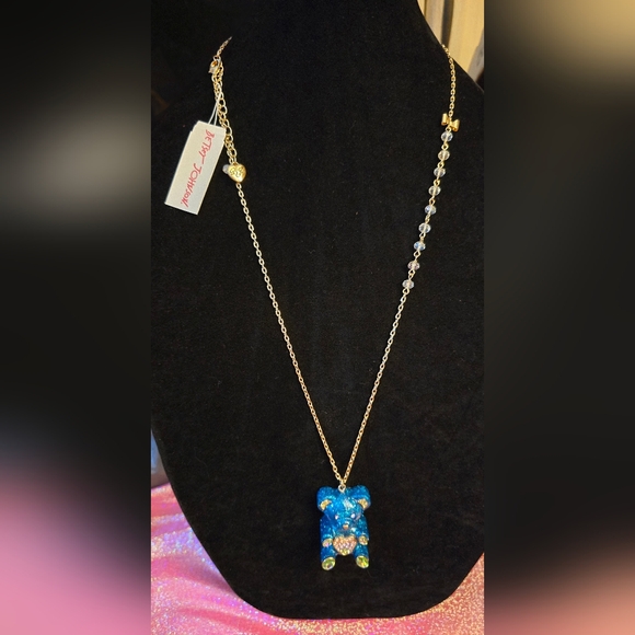 Betsey Johnson Jumbo Blue Glitter and Rhinestone Gummy Bear Long necklace! - Picture 11 of 11